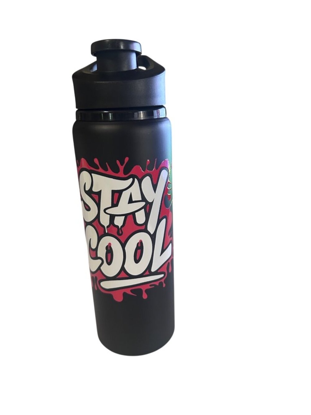 24 fl oz aluminum water bottle Stay Cool UTDTF black red and white